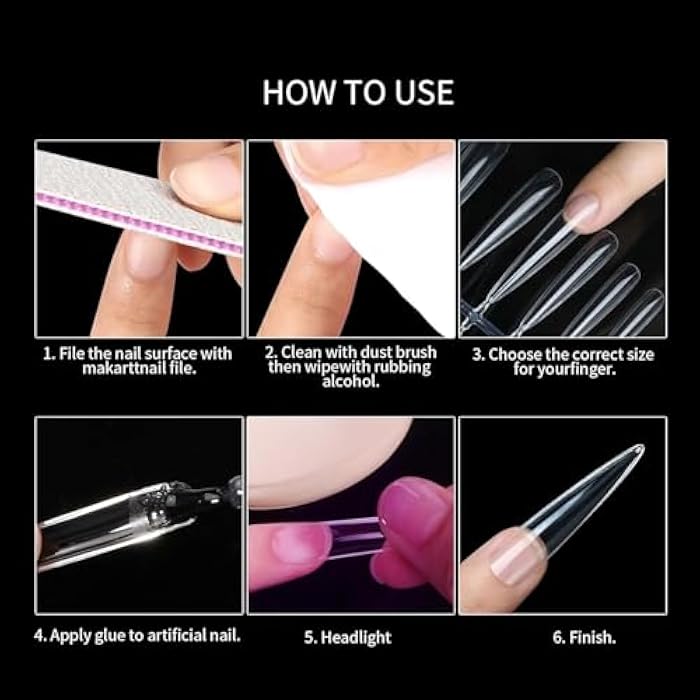 Long Stiletto Fake Nail Tips 500 Pcs Clear Acrylic Nails Full Cover Press on Nails for Nail Art Salon and Home DIY Quickly Extend Nails 12 Sizes - Image 4
